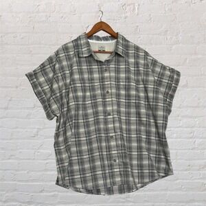 Ridgecut Toughwear Womens 2X Gray White Plaid‎ Short Sleeve Button Down Shirt